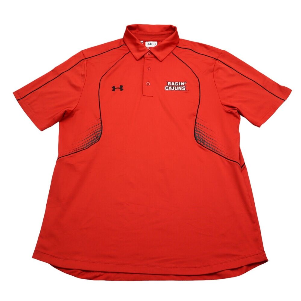 UL Ragin Cajuns Shirt Mens M Red Black Polo Under Armour Football Golf